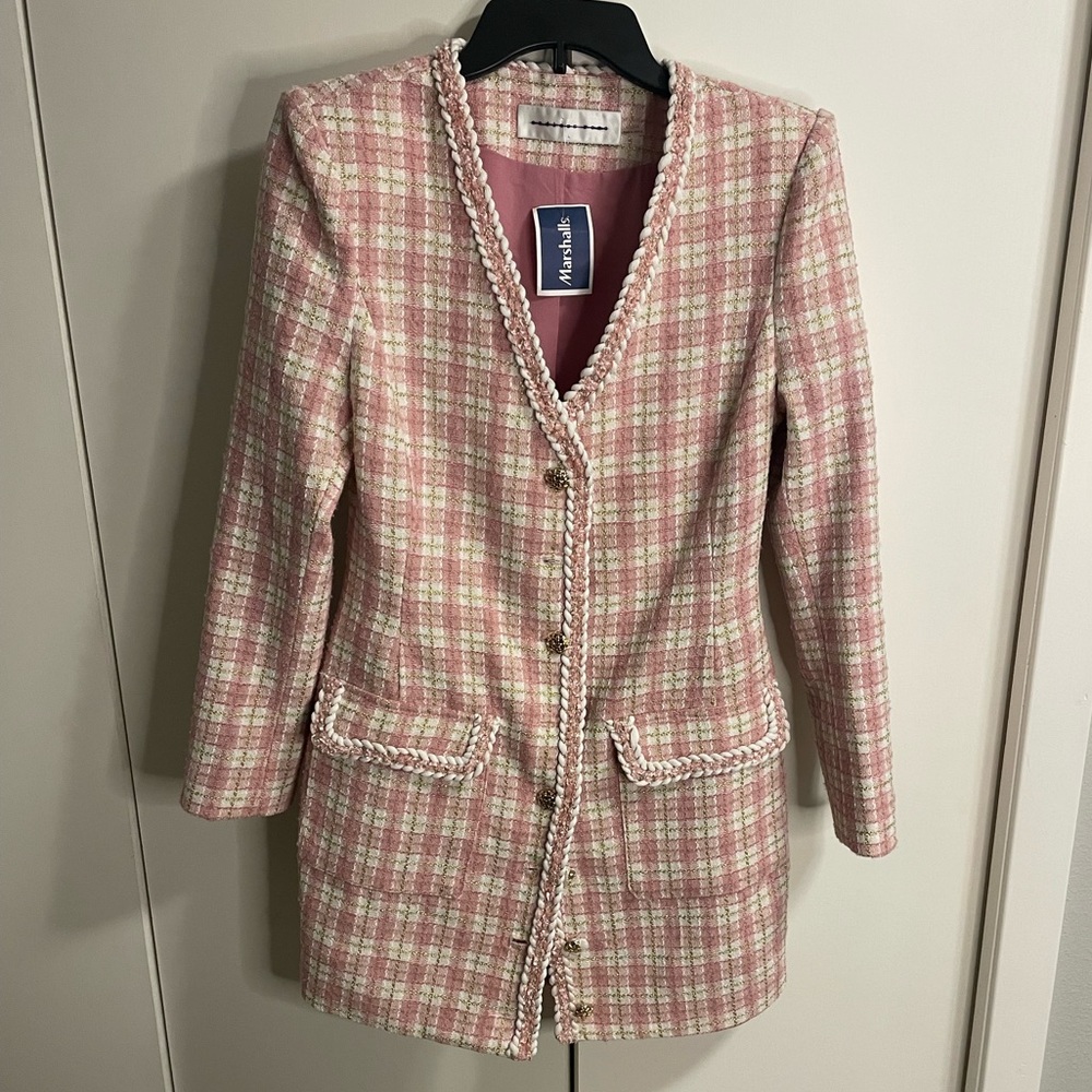 Pink Tweed Plaid Blazer Dress Size S/M